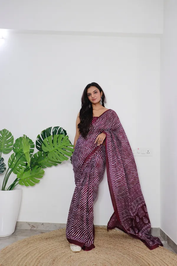 HANDICRAFT_WOMEN'S_LEHARIYA_PRINT_PURE_SOFT_COTTON_SAREE_WITH_BLOUSE_PIECE_With_Blouse_Piece